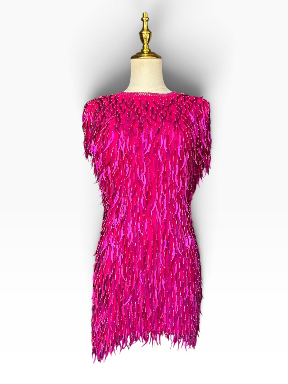 Vintage Cache Cattail 100% Silk Hot Pink Fringe Cocktail Dress *Size 8